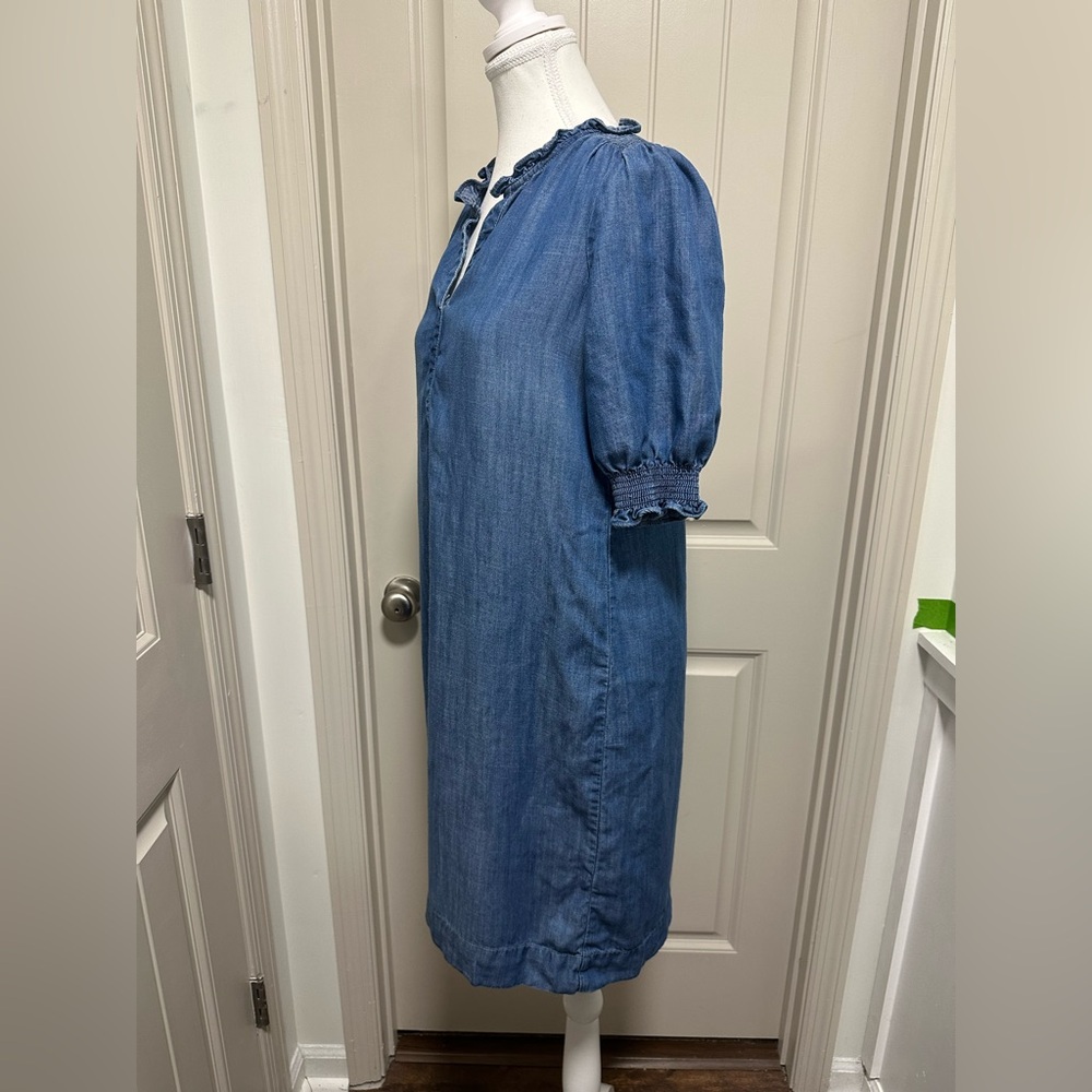 Talbots Blue Chambray Ruffle Neck Shift Dress - image 4